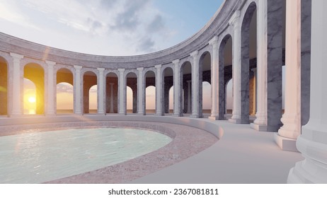 Classic semicircular interior with columns 3d render