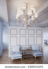Classic style light hall render.