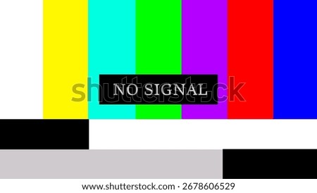 Classic television broadcast test pattern with no signal message representing technical difficulties and errors on a retro screen