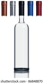 Classic Vodka Bottle With Caps Set Isolated On White Background, Easy To Edit, Just Choose And Put Over, You Can Also Easy Make It Higher Or Lower As You Wish, Blank For Label, 3D.