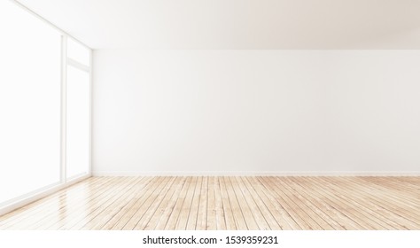Classic wall interior and modern frame with parquet, empty room, 3d rendering