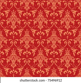 Classic Wallpaper With Victorian Ornament, Red And Gold