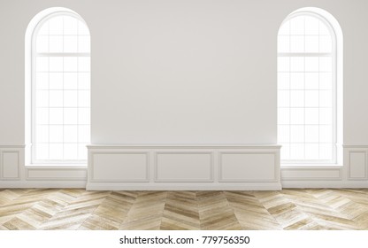 Classic White Empty Room With Wood Floor Mock Up Interior 3d Render Illustration