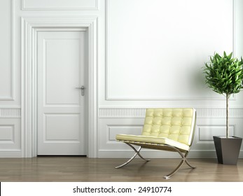 Classic White Interior With Barcelona Chair And Plant