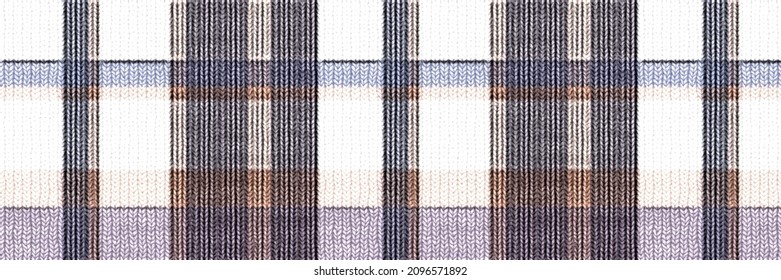 Classic winter tartan knit wool plaid seamless edging border. Retro gingham checker trim background. Woven scottish masculine tweed stitch craft effect ribbon banner. 