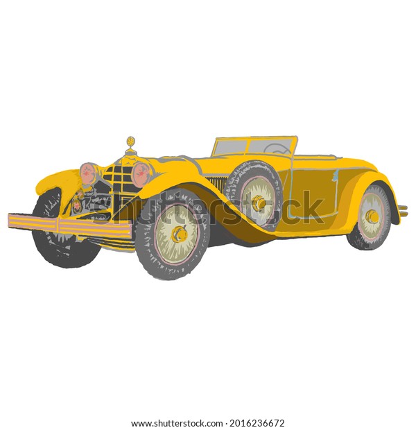 classic\
yellow car illustration on white\
background