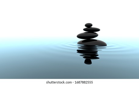 Classic Zen. Stones in the water and the wave. 3D illustration
