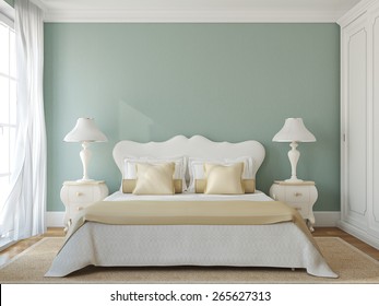 Classical bedroom interior. 3d render.