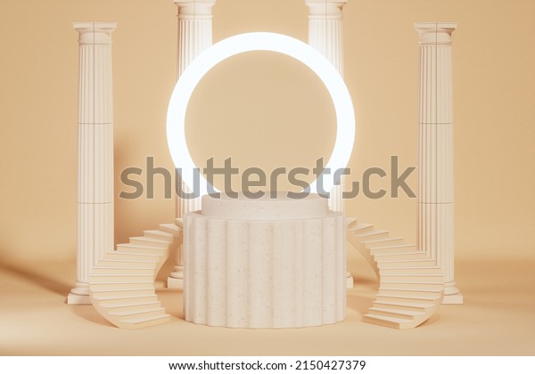 Classical Greek pillar platform with stairs and\
arches classic luxurious. Abstract podium for placing products and\
for placing prizes.3d\
render\
