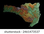 Classical Map Color 3d render relief map of state of Santa Catarina Brazil 3d illustration