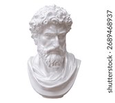 Classical marble head bust statue isolated on white, Ancient greek philosopher sculpture 3d render