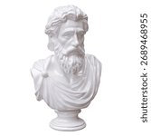 Classical marble head bust statue isolated on white, Ancient greek philosopher sculpture 3d render