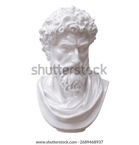 Classical marble head bust statue isolated on white, Ancient greek philosopher sculpture 3d render