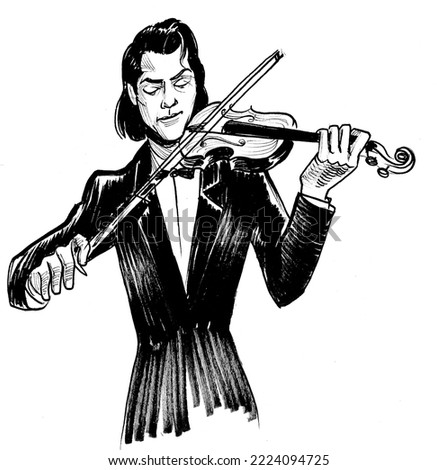 Similar – Image, Stock Photo Musician playing violin. Ink black and white drawing