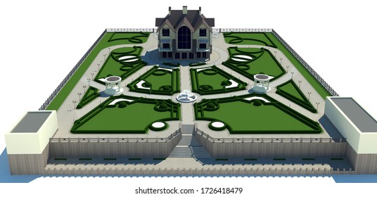 Classical Style Landscaping Aerial Perspective, 3D Render