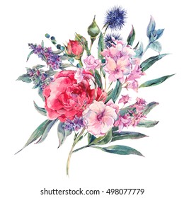 Floral Illustrationwatercolor Flowers Black Line Art Stock Illustration ...