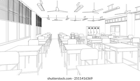 classrooms japanese high school, outline style for comics and webtoon 03