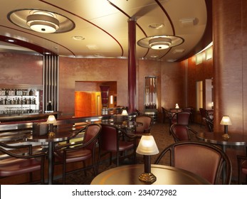 Classy Upscale Restaurant Interior With Bar. 