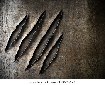 Claws Scratches Marks On Rusty Metal Plate