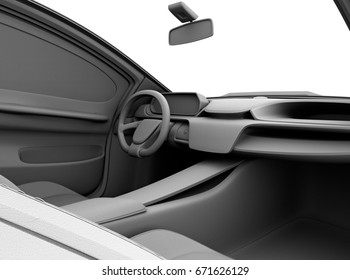 Clay Model Rendering Of Car Dashboard Design.  3D Rendering Image.