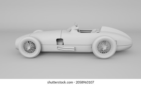 Clay Model Rendering Of Retro Race Car. 3D Rendering Image.