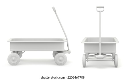 Clay Render Of Side And Front View Of Child's Toy Mini Wagon - 3D Illustration