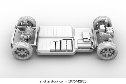 Clay Rendering. Cutaway View Of Electric Vehicle Battery Pack. 3D Rendering Image.