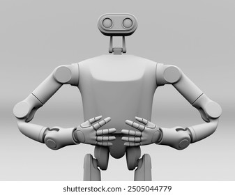 Clay rendering of Humanoid AI Robot. Front view. 3D rendering image.