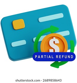 Clean 3D icon representing partial card refund for online transactions.