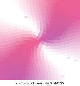 A clean abstract digital background featuring a distorted, low-poly pixelated grid pattern twisting into dual flowing waves. The design alternates between bright white spaces and smooth gradient shades of candy pink, magenta, and soft lavender.