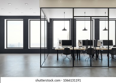 Black Panoramic Boardroom Interior Concrete Floor Stock Illustration ...