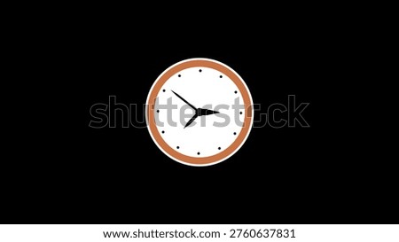 Clean digital clock animation displays brown border and black hour and minute hands on a white face against a plain black background, time passing visual representation image.