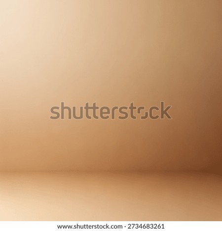 A clean and empty studio space with a warm, neutral color palette and soft lighting. The background features a seamless blend from wall to floor, perfect for product placement or portraits.