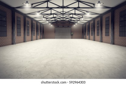 Clean empty warehouse interior. 3d rendering