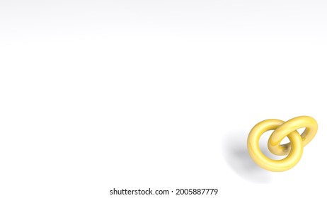 Clean empty white background with two yellow rings intersected on bottom right corner - 3D rendering illustration