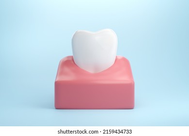 Clean Healthy Tooth And Healthy Gum On Blue Background. 3D Rendering