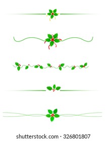 Clean Holly Leaves And Berries Christmas/holiday Border /divider Collection Isolated On White