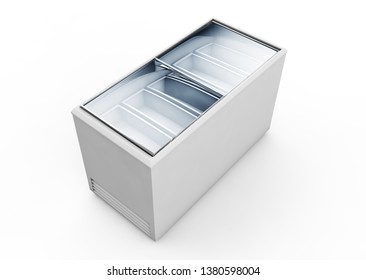 Clean ice cream freezer blank isolated on white background. 3d rendering