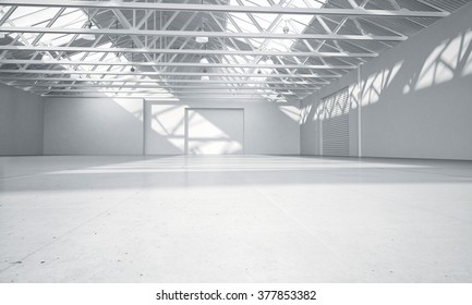 Clean light warehouse car background 3D rendering