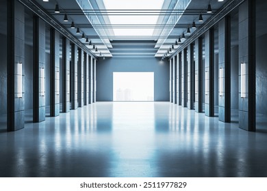 Clean office corridor with reflections. 3D Rendering
