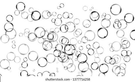 Clean oxygen bubbles on isolated white background. Texture overlays. Design element.