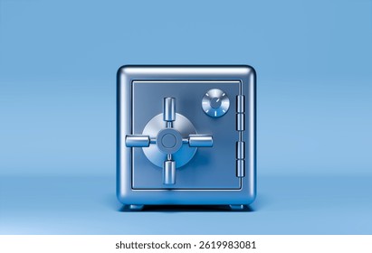 Clean and simple 3D render of a closed steel safe, ideal for illustrating protection, privacy, or secured assets. 3D render