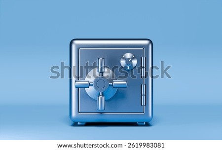 Clean and simple 3D render of a closed steel safe, ideal for illustrating protection, privacy, or secured assets. 3D render