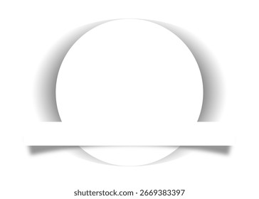 A clean white circular frame with soft gray shadow effects, giving it a 3D look. A white horizontal banner crosses the bottom, ideal for highlighting text, titles, or logos in a minimalist design.