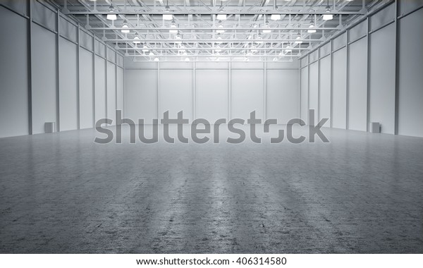 Clean White Empty Warehouse 3d Rendering Stock Illustration 406314580