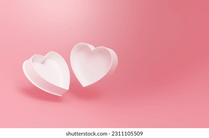Clean white heart shaped paper box pink background  Valentine's day theme  love iconic  Ideas for gift  art  design  decoration  perfect for presenting 3D rendering box model advertisements