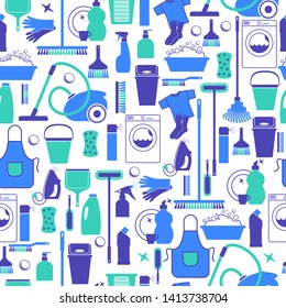 Cleaning background illustration. Seamless pattern of icons cleaning.