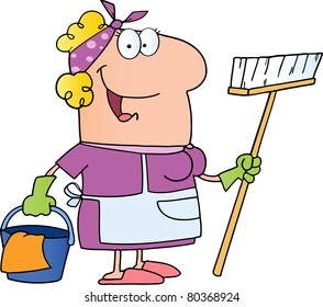 Cleaning Lady Cartoon Character.Vector Version Also Available