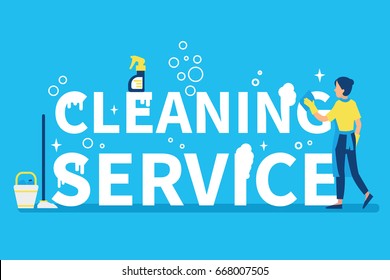 Cleaning service concept design for web banners, infographics. Woman maid at work. - Powered by Shutterstock