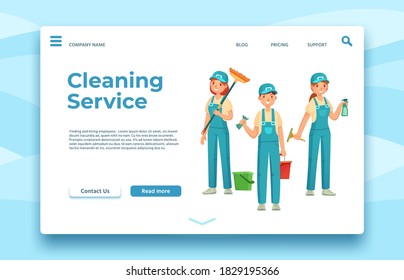 Cleaning service landing page. Professional housekeeping, people with special equipment for hygiene, cleaner company  illustration - Powered by Shutterstock